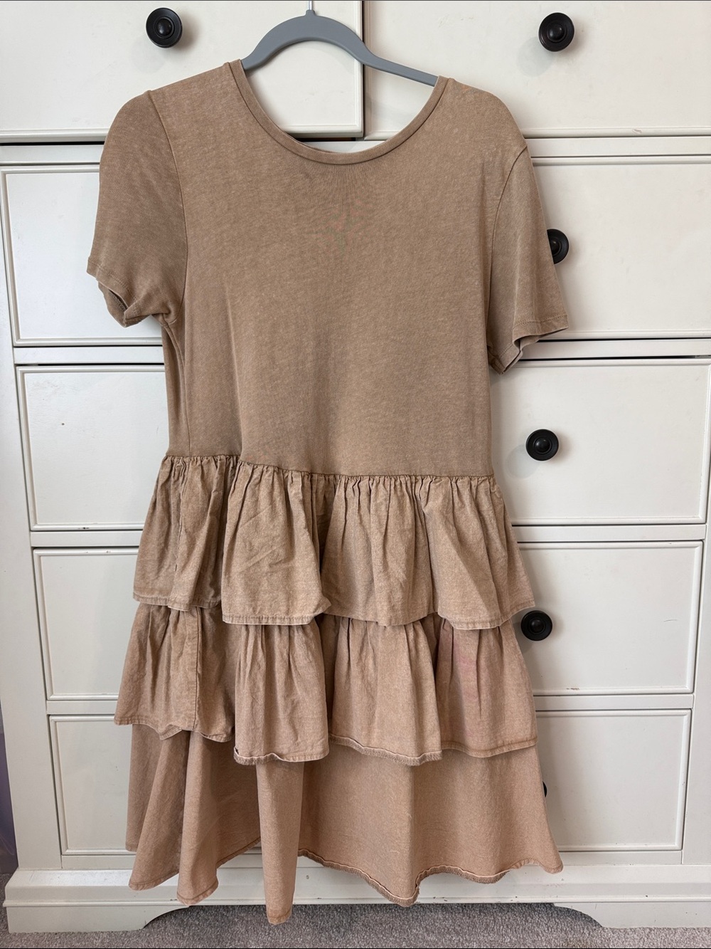 Zara Taupe Tiered Ruffle Dress